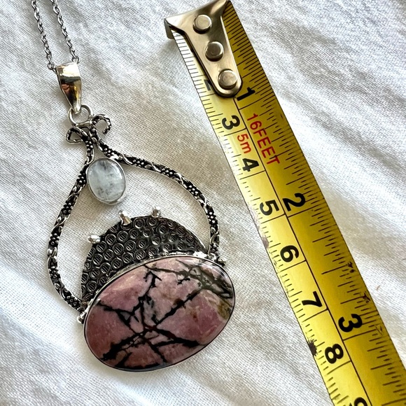 925 Pink Peruvian Opal + Moonstone Necklace Pendant - Picture 4 of 7